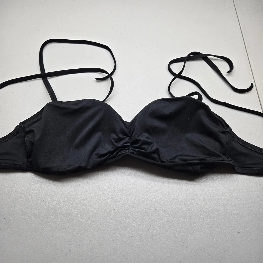 Victoria's‎ Secret Women Swimwear XL Black Bandeau Wireless Spaghetti Tie Straps